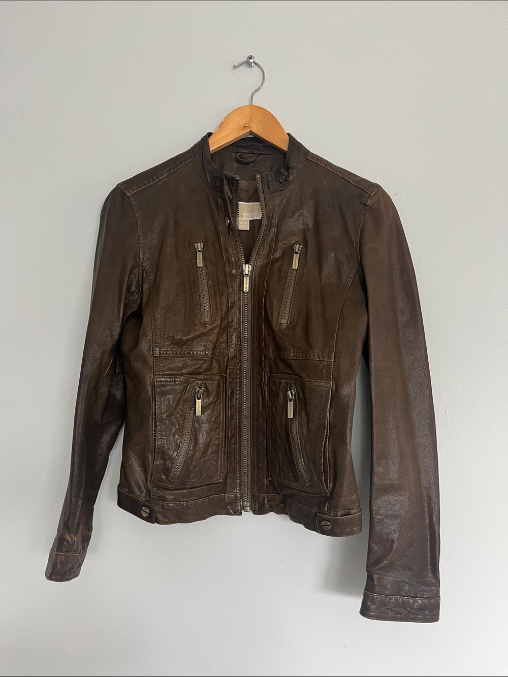 Michael Kors Dark Brown Leather Moto Jacket